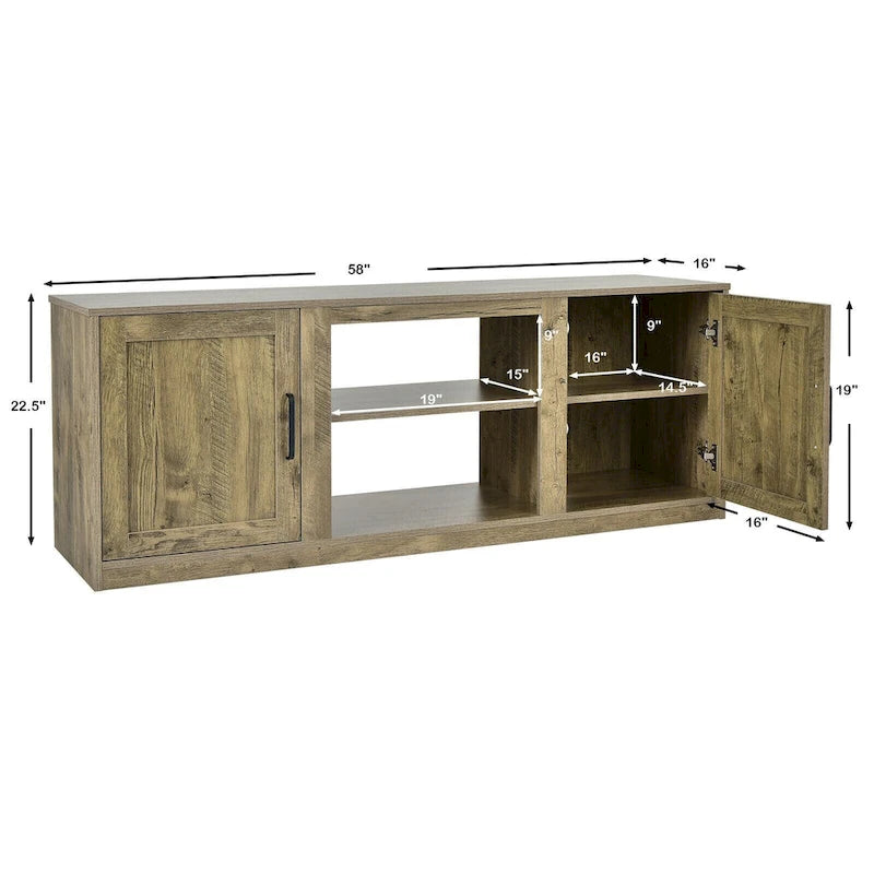 58 Inches TV Stand with 2 Storage Cabinets and 3-Position Adjustable Shelves