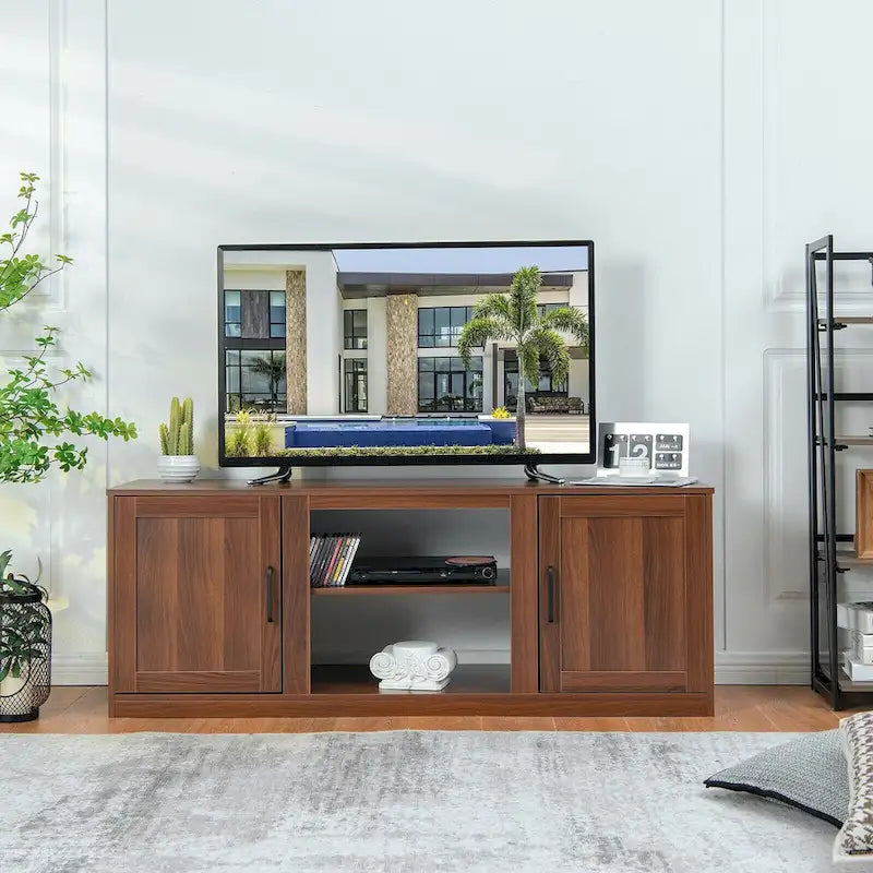58 Inches TV Stand with 2 Storage Cabinets and 3-Position Adjustable Shelves