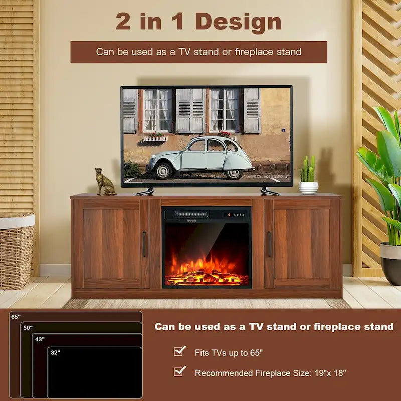 58 Inches TV Stand with 2 Storage Cabinets and 3-Position Adjustable Shelves