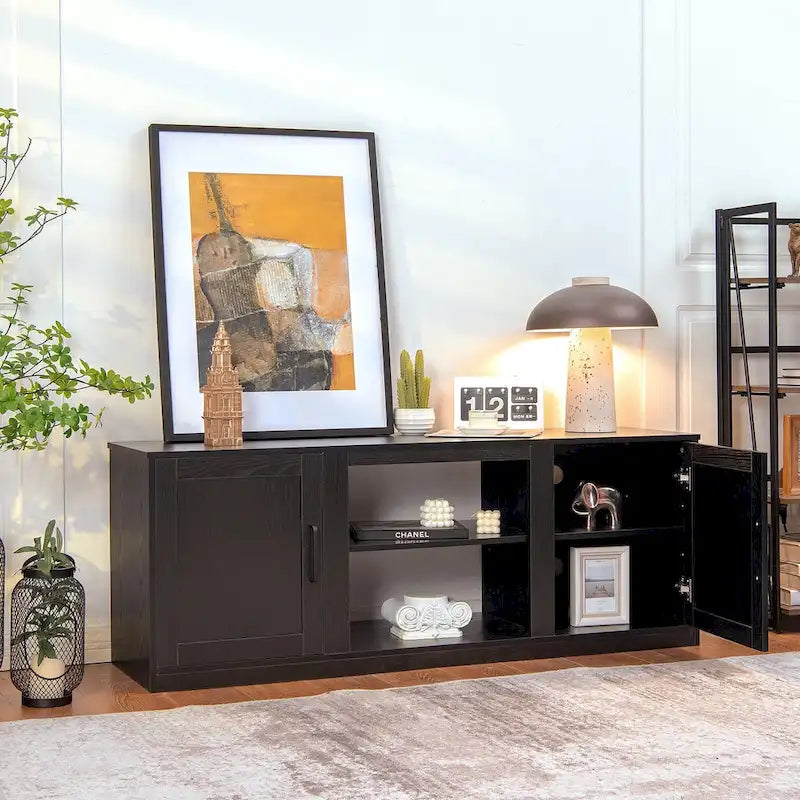 58 Inches TV Stand with 2 Storage Cabinets and 3-Position Adjustable Shelves