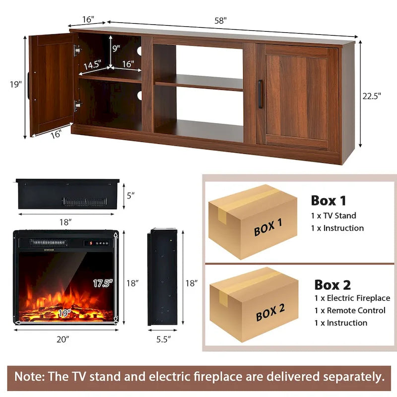 Costway 58 Fireplace TV Stand Entertainment Console W/ 18 Electric