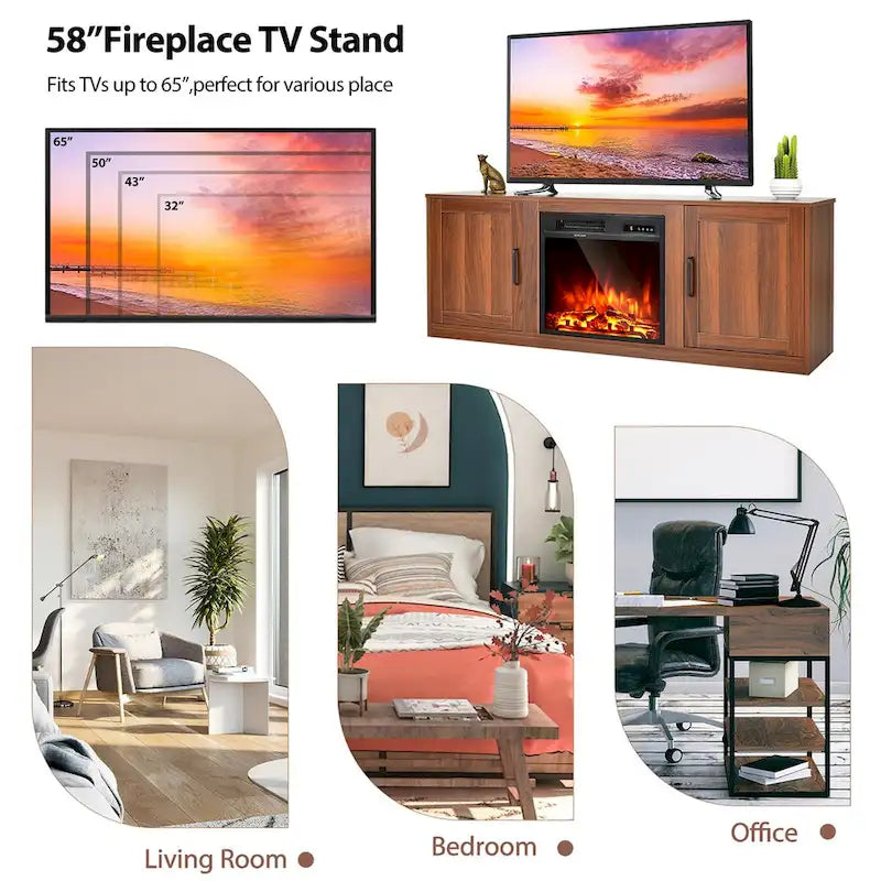 Costway 58 Fireplace TV Stand Entertainment Console W/ 18 Electric