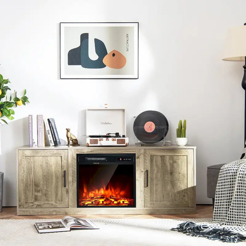 Costway 58 Fireplace TV Stand Entertainment Console W/ 18 Electric