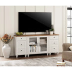LED TV Stand for 75 Inch TV, 3-in-1 TV Cabinet & Side Table Set, White - 67 Inch