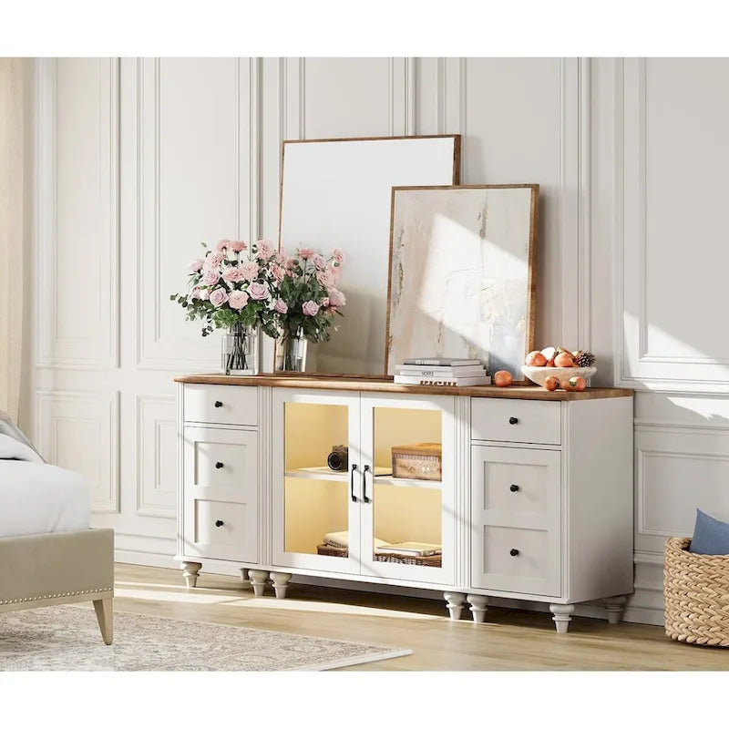 LED TV Stand for 75 Inch TV, 3-in-1 TV Cabinet & Side Table Set, White - 67 Inch