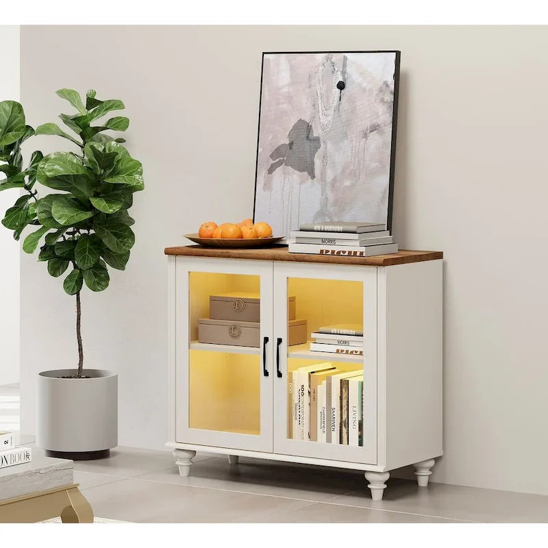 LED TV Stand for 75 Inch TV, 3-in-1 TV Cabinet & Side Table Set, White - 67 Inch