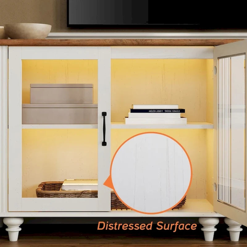 LED TV Stand for 75 Inch TV, 3-in-1 TV Cabinet & Side Table Set, White - 67 Inch