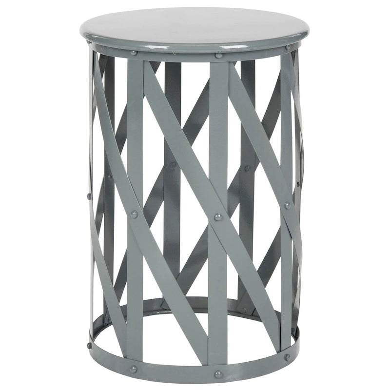 SAFAVIEH Soultana Grey Lattice Iron Stool - 14 x 14 x 20.7 - 14Wx14Dx20H