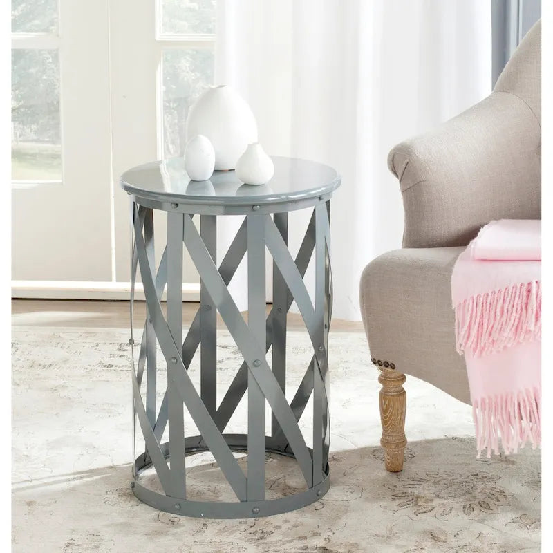 SAFAVIEH Soultana Grey Lattice Iron Stool - 14 x 14 x 20.7 - 14Wx14Dx20H