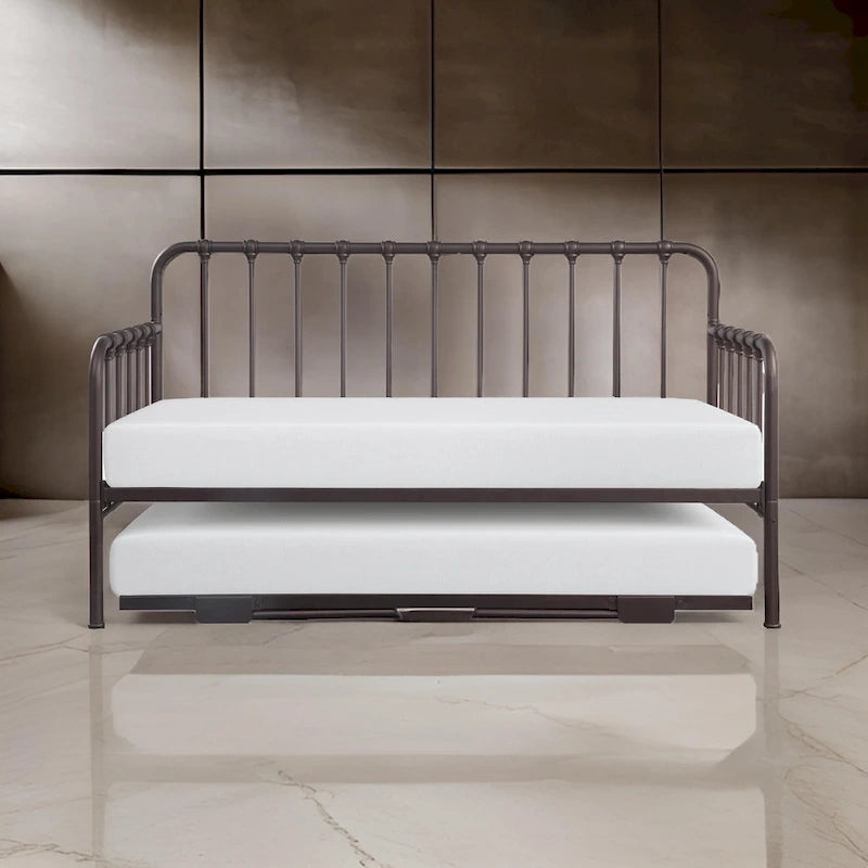 Ziva Daybed with Lift Up Trundle, Dark Bronze Metal Frame, Folding Legs