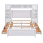 Full Size Wooden Bed With All-in-One Cabinet and Shelf