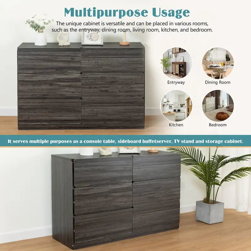 6-Drawer 47 in. W Dresser Chest of Drawers,Buffet Server Console Table Storge Cabinets,Accent Storage Cabinets No Handle