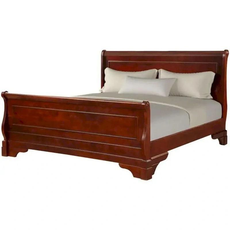 Verl Queen Size Bed, Classic Sleigh Panel Design, Rich Brown Poplar Wood