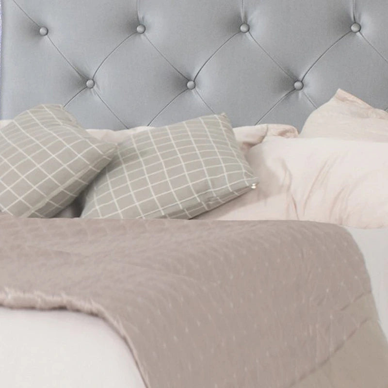 Ancy King Size Bed, Tufted and Upholstered Headboard, Light Gray Finish