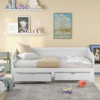 Wooden Extendable Sofa Bed, Daybed with Trundle and 2 Storage Drawers