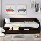 Wooden Extendable Sofa Bed, Daybed with Trundle and 2 Storage Drawers