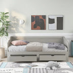 Wooden Extendable Sofa Bed, Daybed with Trundle and 2 Storage Drawers