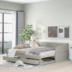 Wooden Extendable Sofa Bed, Daybed with Trundle and 2 Storage Drawers