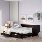 Wooden Extendable Sofa Bed, Daybed with Trundle and 2 Storage Drawers