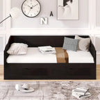 Wooden Extendable Sofa Bed, Daybed with Trundle and 2 Storage Drawers