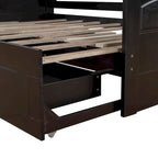 Wooden Extendable Sofa Bed, Daybed with Trundle and 2 Storage Drawers
