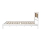 Wooden Platform Bed with Natural Rattan Headboard
