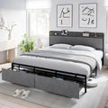 King Size Bed Frame with Storage Headboard and Charging Station