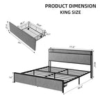King Size Bed Frame with Storage Headboard and Charging Station