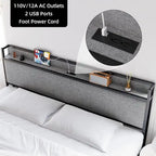 King Size Bed Frame with Storage Headboard and Charging Station