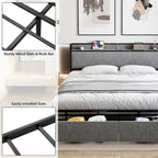 King Size Bed Frame with Storage Headboard and Charging Station