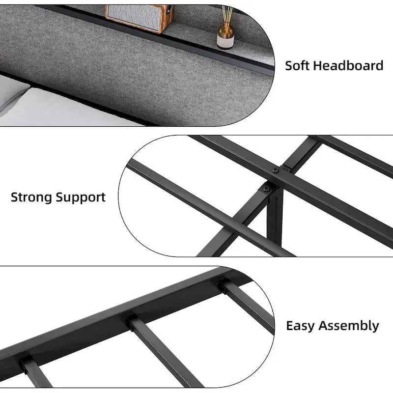 King Size Bed Frame with Storage Headboard and Charging Station