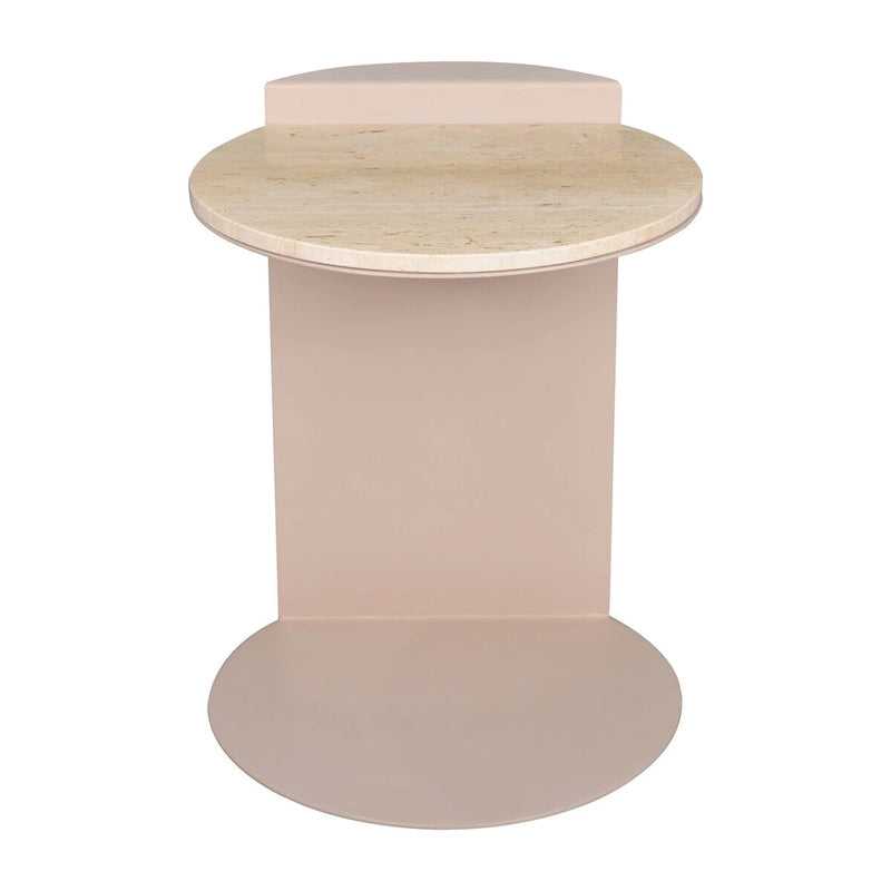 Javier 20 Contemporary Natural Marble/Metal Handmade C-Shaped End Table, Beige/Pink Beige, by JONATHAN Y.