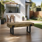 Garden Bench w/Metal Legs,Rustic Wood Effect Concrete Entryway Bench