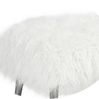 Ammy 45 Inch Bench with Foam Fill Seat, White Faux Fur, Silver Metal Legs