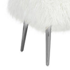 Ammy 45 Inch Bench with Foam Fill Seat, White Faux Fur, Silver Metal Legs