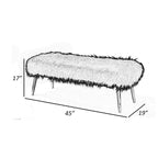 Ammy 45 Inch Bench with Foam Fill Seat, White Faux Fur, Silver Metal Legs