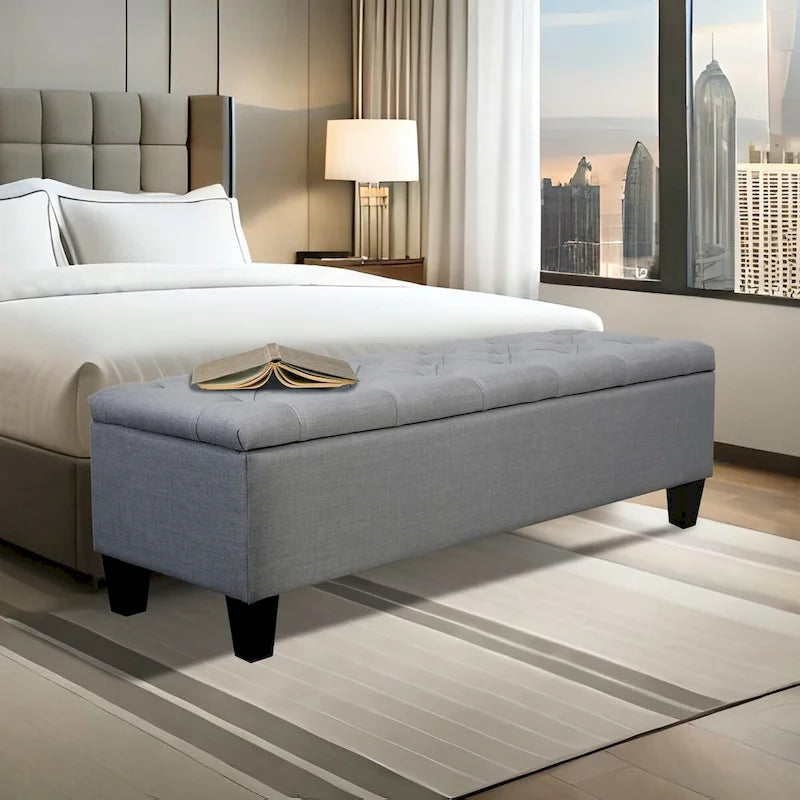 Porthos Home Vero Fabric Flip Top Button Tufted Storage Bench