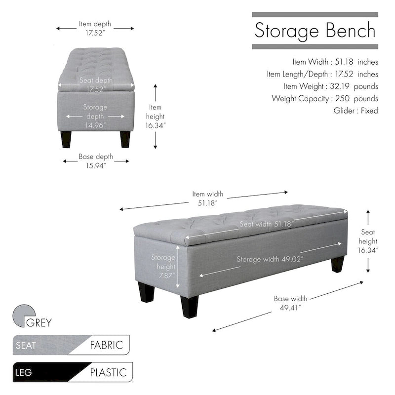 Porthos Home Vero Fabric Flip Top Button Tufted Storage Bench
