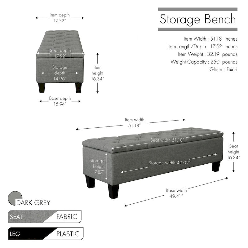 Porthos Home Vero Fabric Flip Top Button Tufted Storage Bench