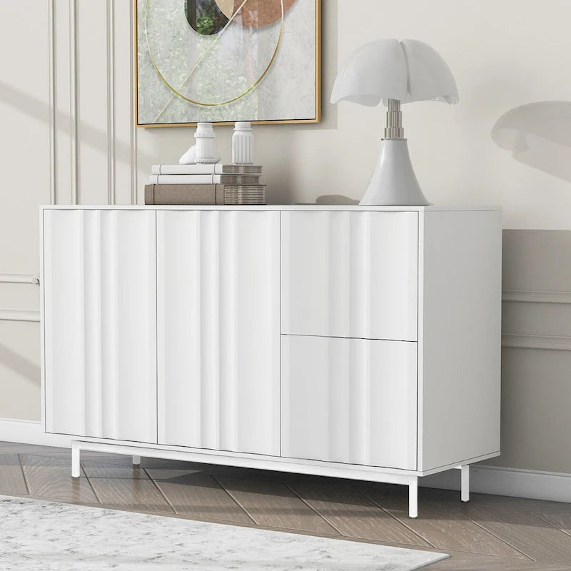 Wave Pattern Storage Cabinet with 2 Doors and 2 Drawers, Adjustable, Suitable for Study,Entrance and Living Room