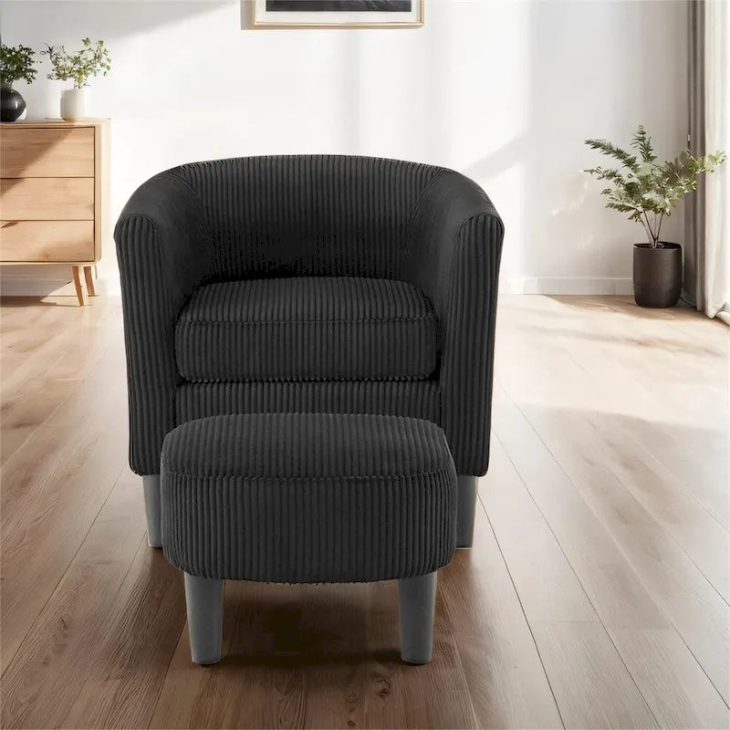 Modern Fabric Upholstered Accent Chair with Ottoman Foot Rest