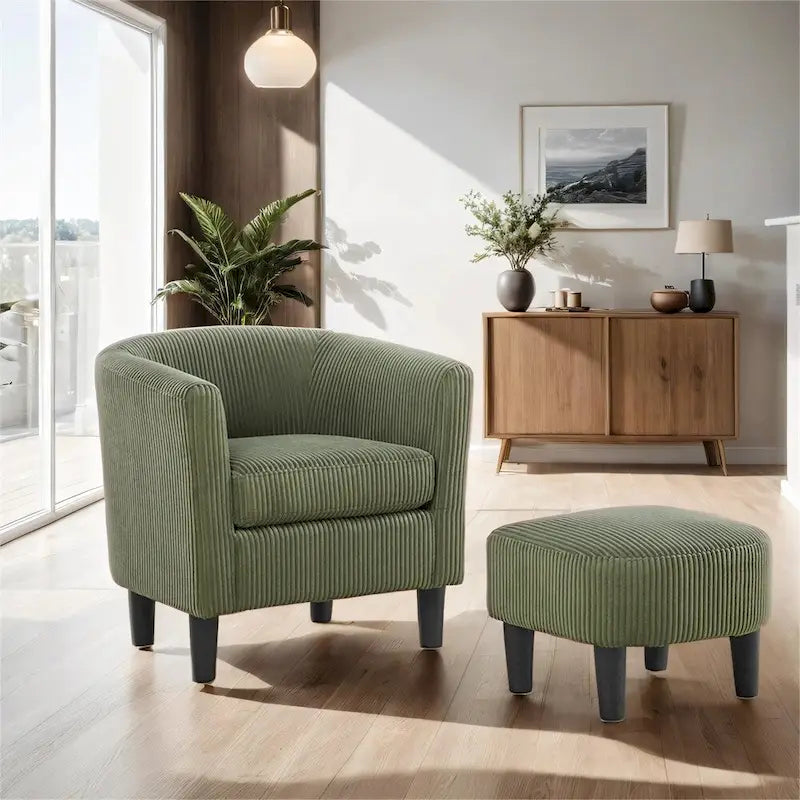 Modern Fabric Upholstered Accent Chair with Ottoman Foot Rest