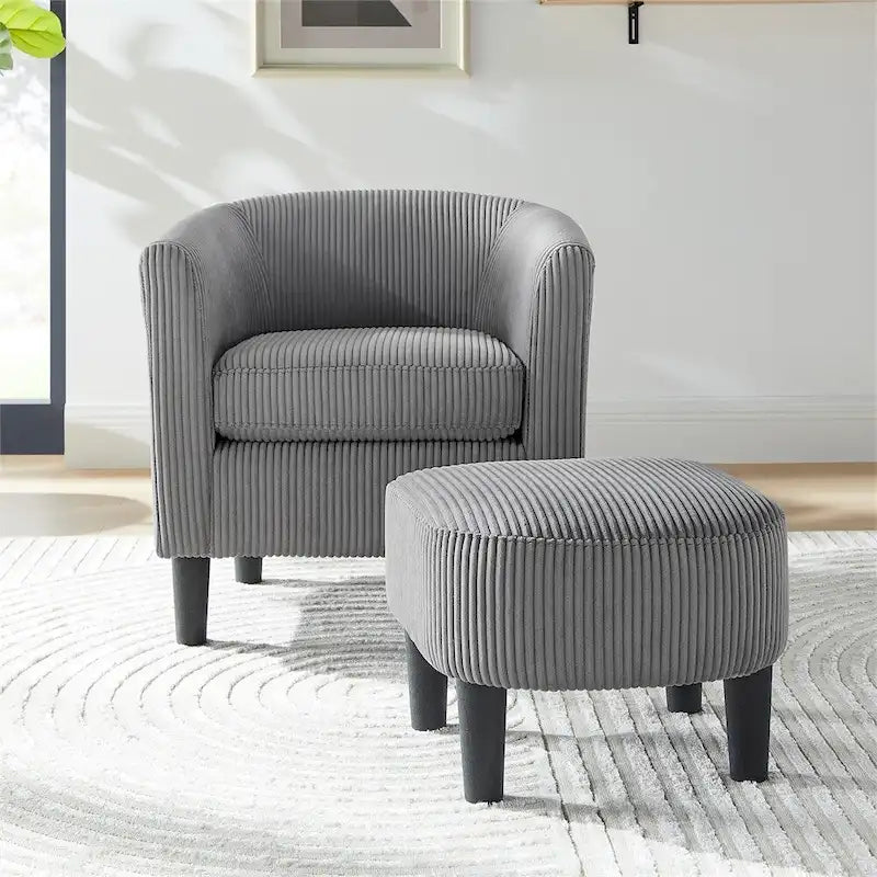 Modern Fabric Upholstered Accent Chair with Ottoman Foot Rest