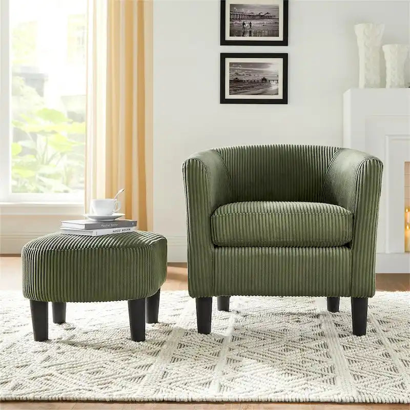 Modern Fabric Upholstered Accent Chair with Ottoman Foot Rest