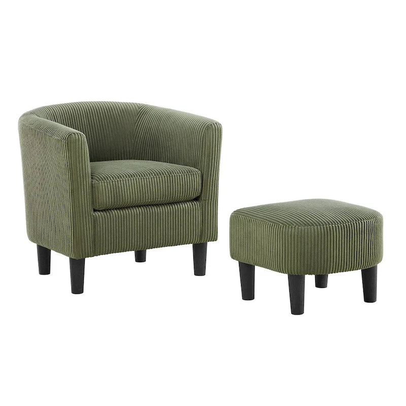 Modern Fabric Upholstered Accent Chair with Ottoman Foot Rest