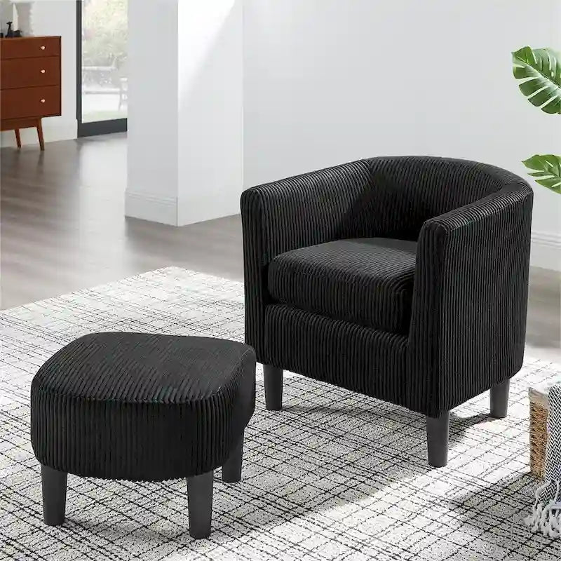 Modern Fabric Upholstered Accent Chair with Ottoman Foot Rest