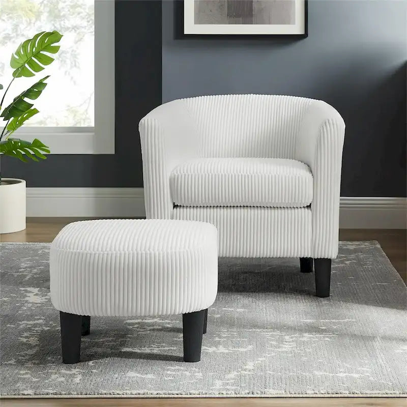 Modern Fabric Upholstered Accent Chair with Ottoman Foot Rest