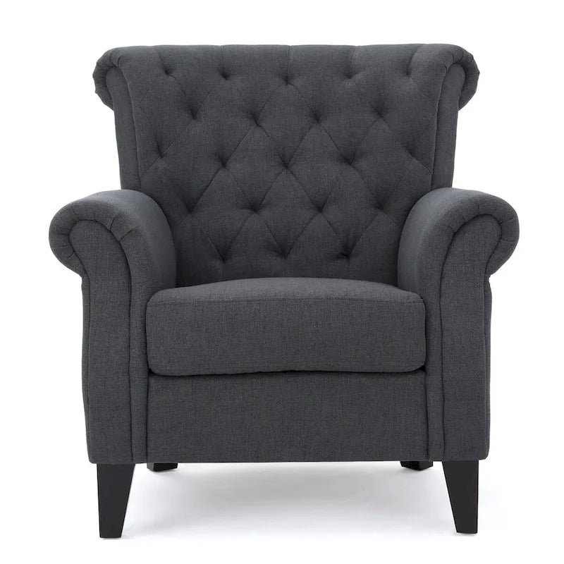 Accent Chair With Tufted Backrest With Wooden Legs