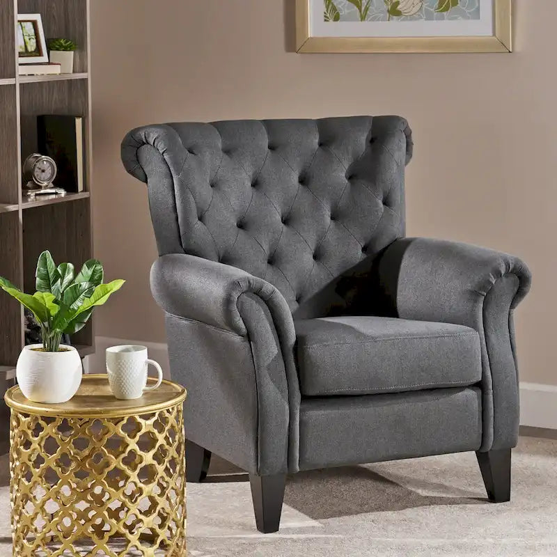 Accent Chair With Tufted Backrest With Wooden Legs
