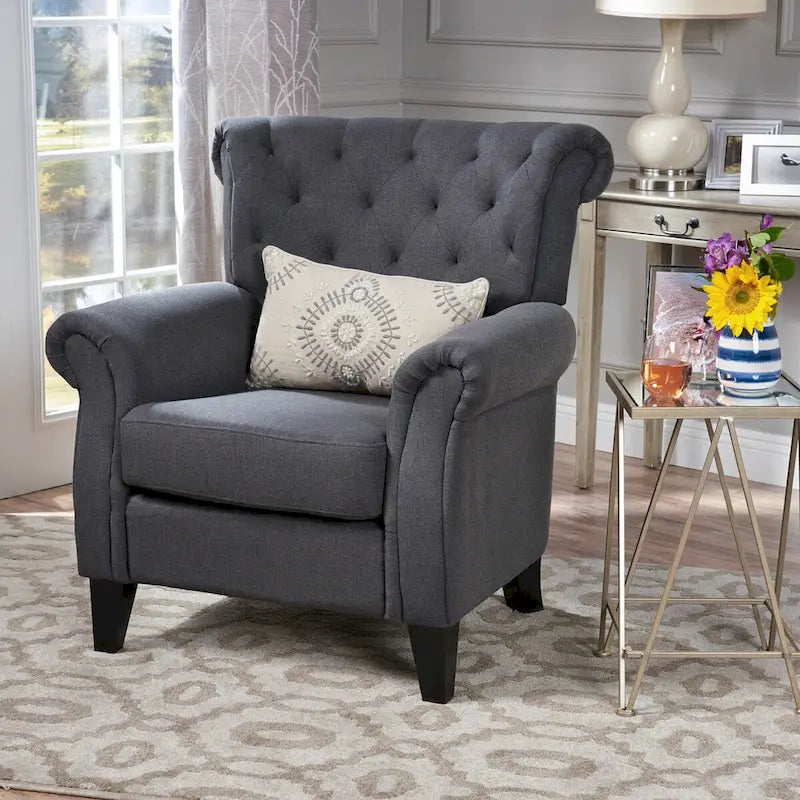 Accent Chair With Tufted Backrest With Wooden Legs